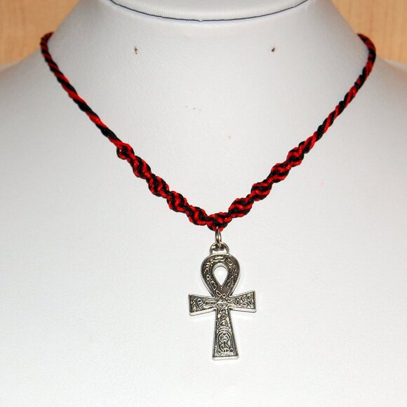 Ankh Cross Necklace,Braided Cord,Colorful Necklace,Bicolor Cord Necklace - Picture 1 of 3
